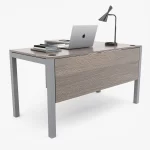 Exquisite Series. L-Shape Desk with Built-In Storage. Pewter Halifax Oak