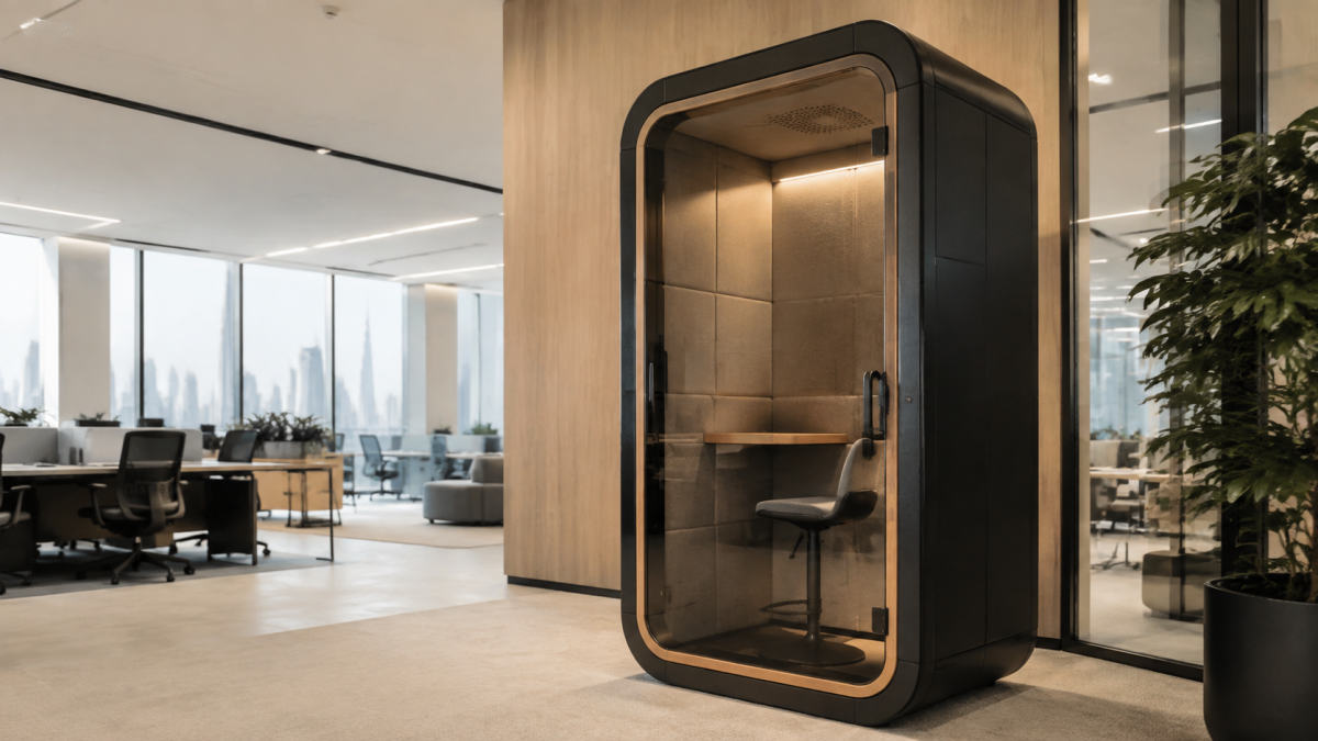 Office Acoustic Solutions Dubai Soundproof Meeting Pods and Phone Booths.